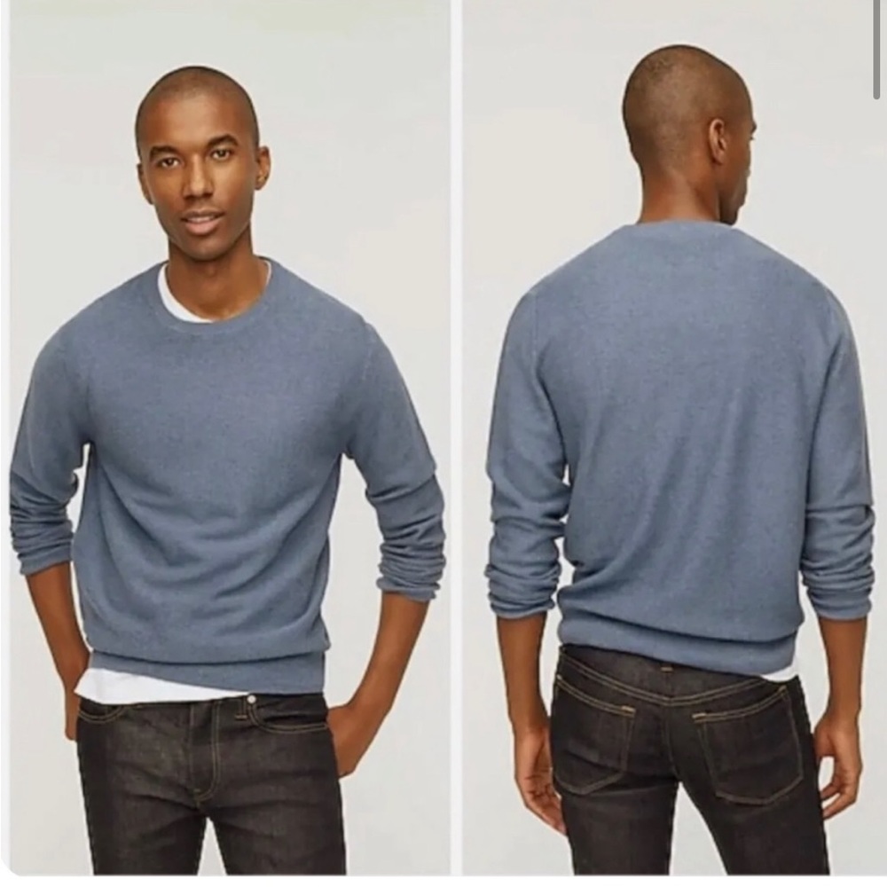 J.Crew Organic 100% Cotton Crewneck Sweater Garter Stitch Slate Blue Heather